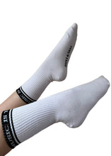 Load image into Gallery viewer, &quot;MUSIC IS THE ANSWER&quot; WHITE CREW SOCKS
