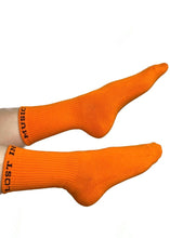 Load image into Gallery viewer, &quot;LOST IN MUSIC&quot; ORANGE CREW SOCKS - SASSY SECONDS
