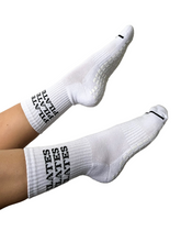 Load image into Gallery viewer, &quot;PILATES PILATES PILATES&quot; WHITE GRIP SOCKS
