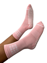 Load image into Gallery viewer, &quot;PILATES PILATES PILATES&quot; PINK GRIP SOCKS
