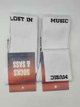 Load image into Gallery viewer, &quot;LOST IN MUSIC&quot; WHITE CREW SOCKS - SASSY SECONDS
