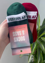 Load and play video in Gallery viewer, &quot;FESTIVE AF&quot; GREEN ANKLE SOCKS
